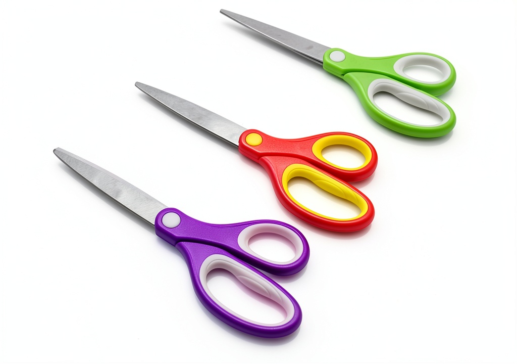 Galadim student scissors in assorted colors on a desk
