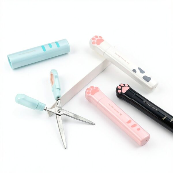 Calsgkspray Pink Cat Paw Scissors Stainless Steel Kawaii-2