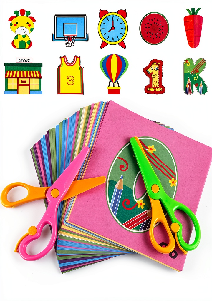 'Koogel safety scissors with activity sheets on a table'